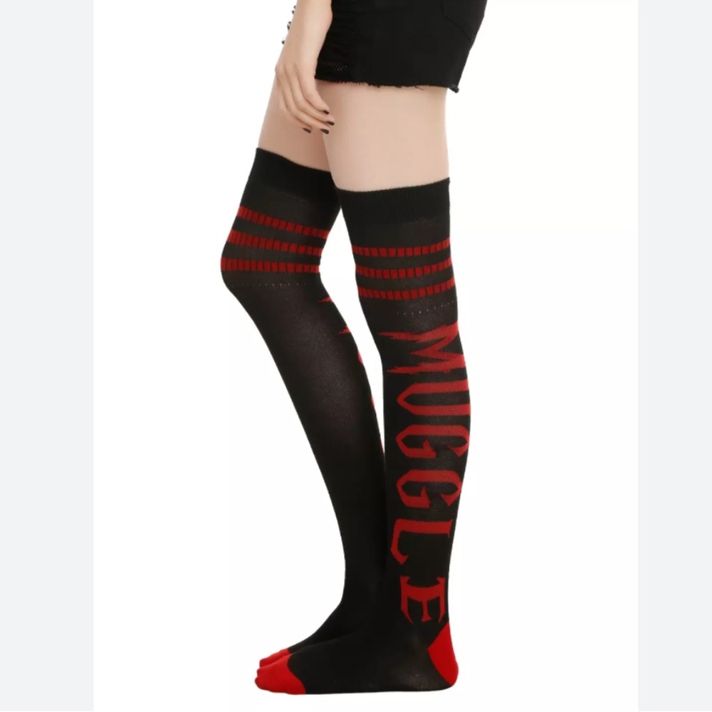 Harry Potter Muggle Over-The-Knee Socks Black/Burgundy